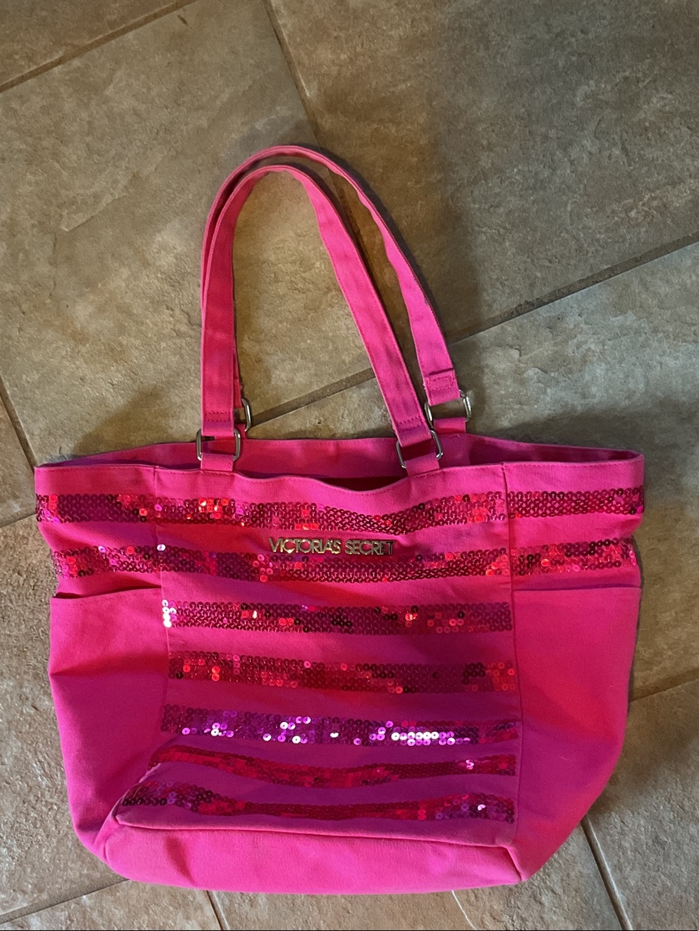 Victoria's Secret Pink Sequin Stripe Tote